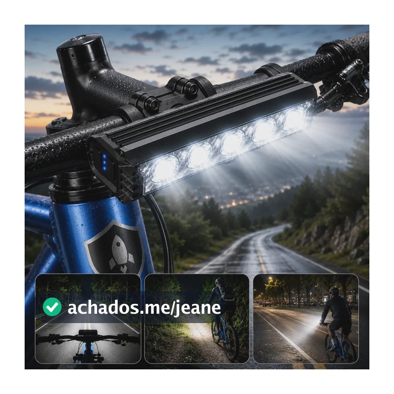 Farol de Bike 20.000 Lúmens para Bicicleta e Patinete com LED Forte USB-C de Alumínio e Bateria Duradoura