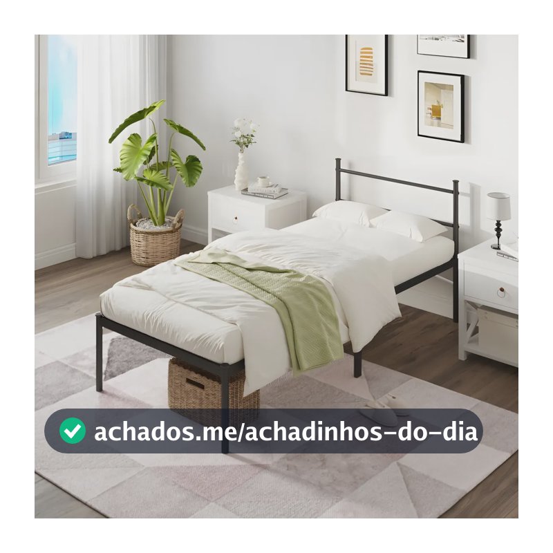 Cama De Ferro Solteiro Cabeceira E Espago, Resistente Preto Preto Solteiro 88x188 Com Cabeceira