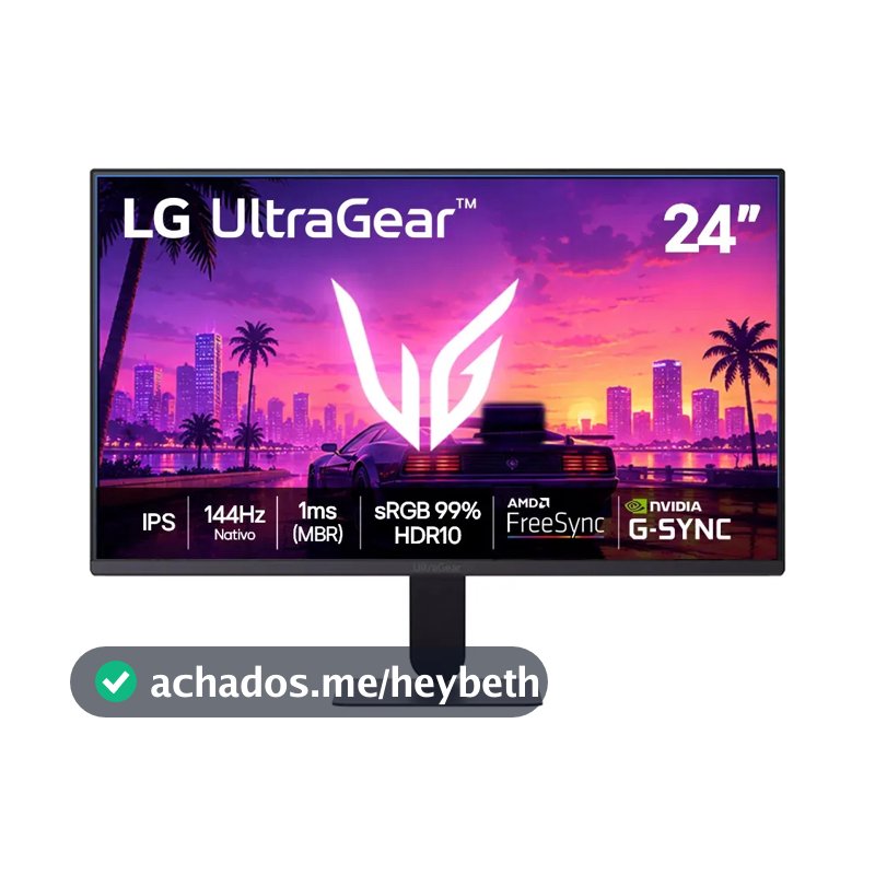 LG UltraGear Monitor Gamer 24" IPS 144Hz nativo, 1ms (MBR), Full HD (1920x1080), HDR10, NVIDIA G-SYNC, AMD FreeSync sRGB, Preto - 24G411B