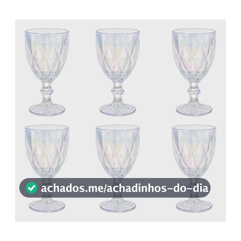 Jogo 6 Taças Diamond Furta Cor 340ml Vidro Furta-cor Transparente