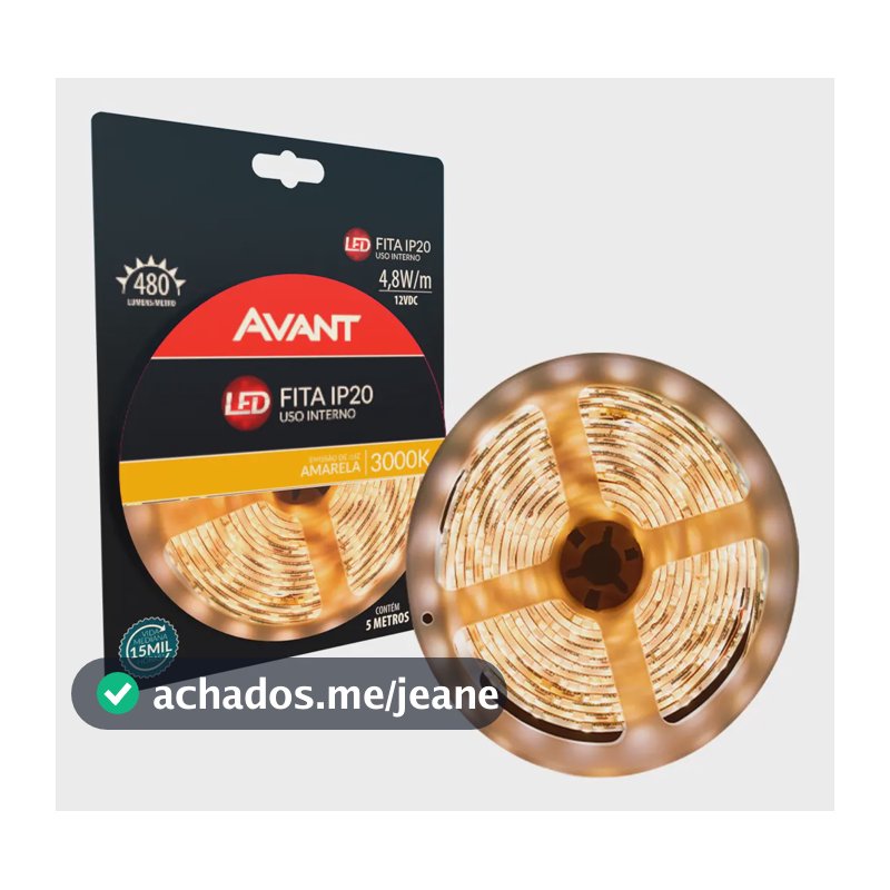 Fita Led Interna 4,8w 3000k Branco Quente 5 Metros 12v Ip20 60 Leds/m Cod: 192910534 Avant