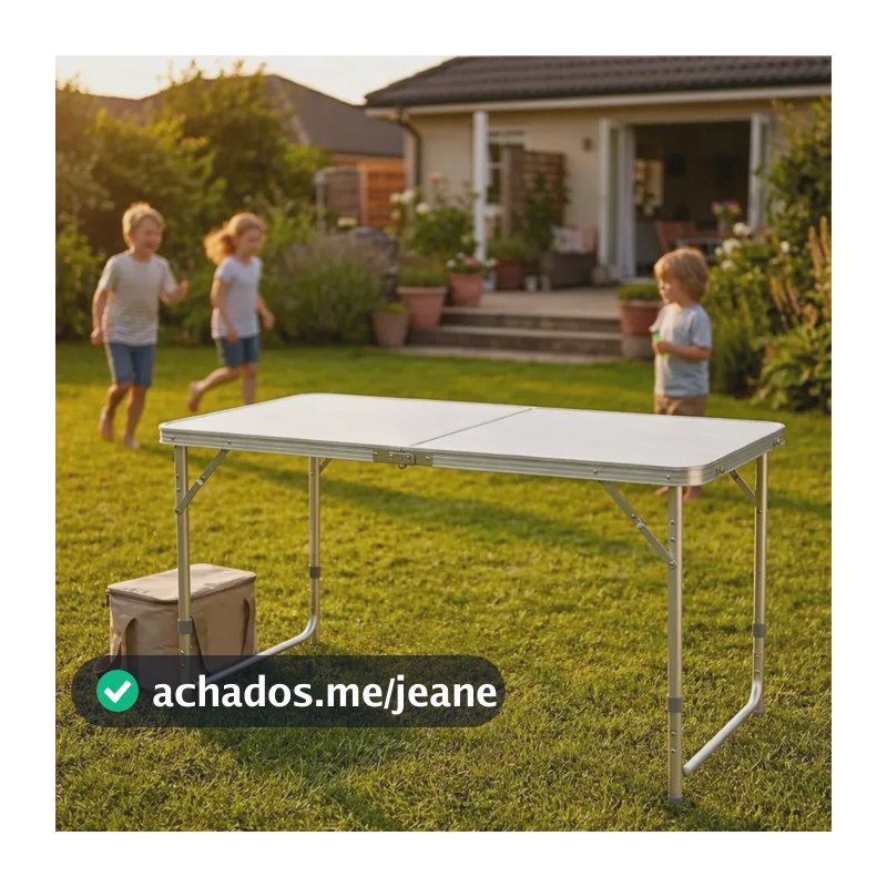 Mesa Dobrável ZELT Vira Maleta para Camping 1.2 m x 60 cm Branca