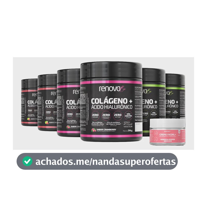 Kit 6x Colágeno + Ácido Hialurônico Renova Be Hidrolisado Verisol Zero Glúten e Lactose Vitaminas E C B6 Biotina Zinco