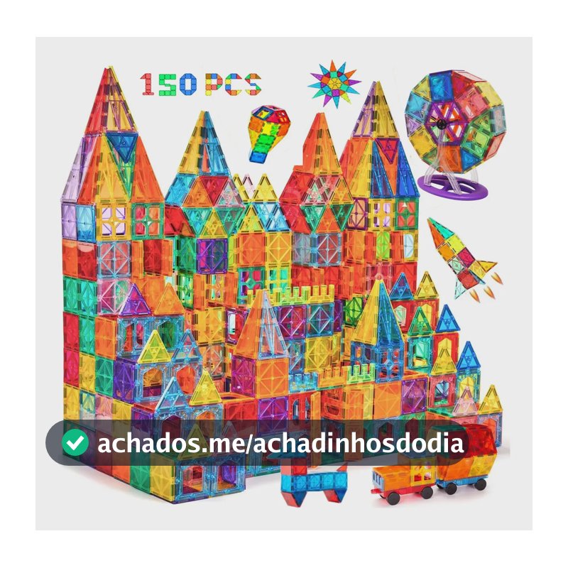 Blocos Magnéticos 150 Peças Formas Geométricas Coloridas e Acessórios