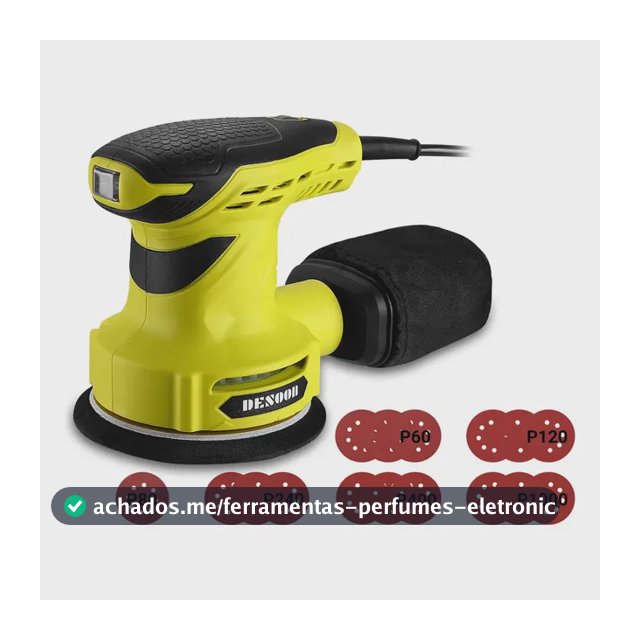Lixadeira Orbital 300w Real Profissional 125mm Com Auto Vácuo 14000rpm Coletor De Pó + 16 Lixas Kit Completo Desoon 127v Verde-claro