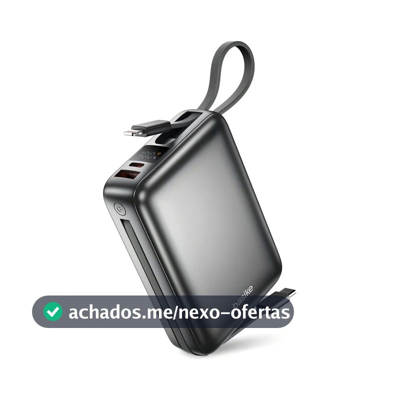 Carregador Portátil Power Bank Basike 20000mAh 22.5W Rápido Cabos Embutidos Tipo C iPhone Samsung