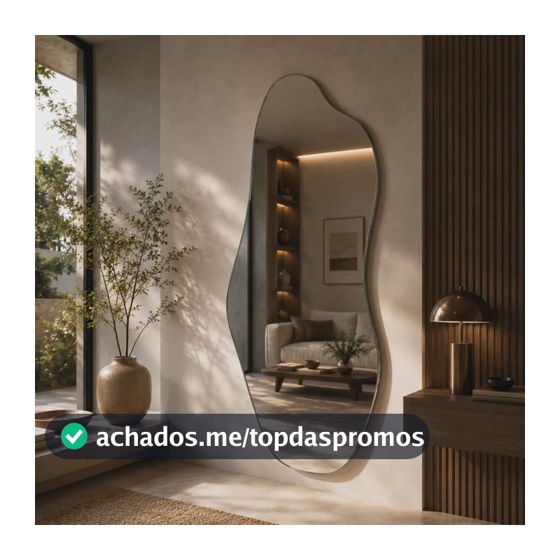 Espelho Mirano Orgânico Madrid 100x40cm Lapidado Design Luxo Suporte