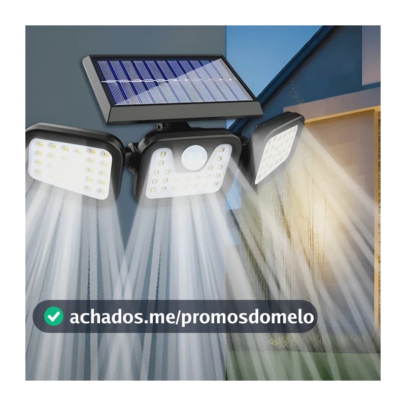 Refletor Solar Led 3 Cabeças Ajustavel Sensor Movimento 50w Branco 1pcs