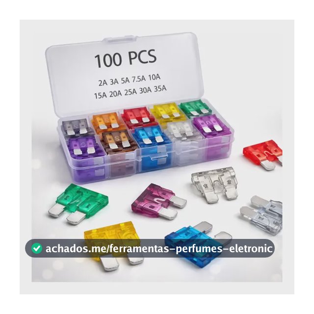 Fusível Lamina Média Carro Automotivo Kit 100 Pçs Com Estojo 1015202530v
