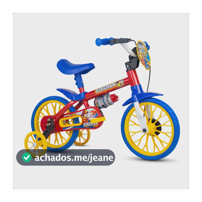 Bicicleta Infantil Aro 12 Menino Nathor Fireman Rodinha 2 A 5 Anos