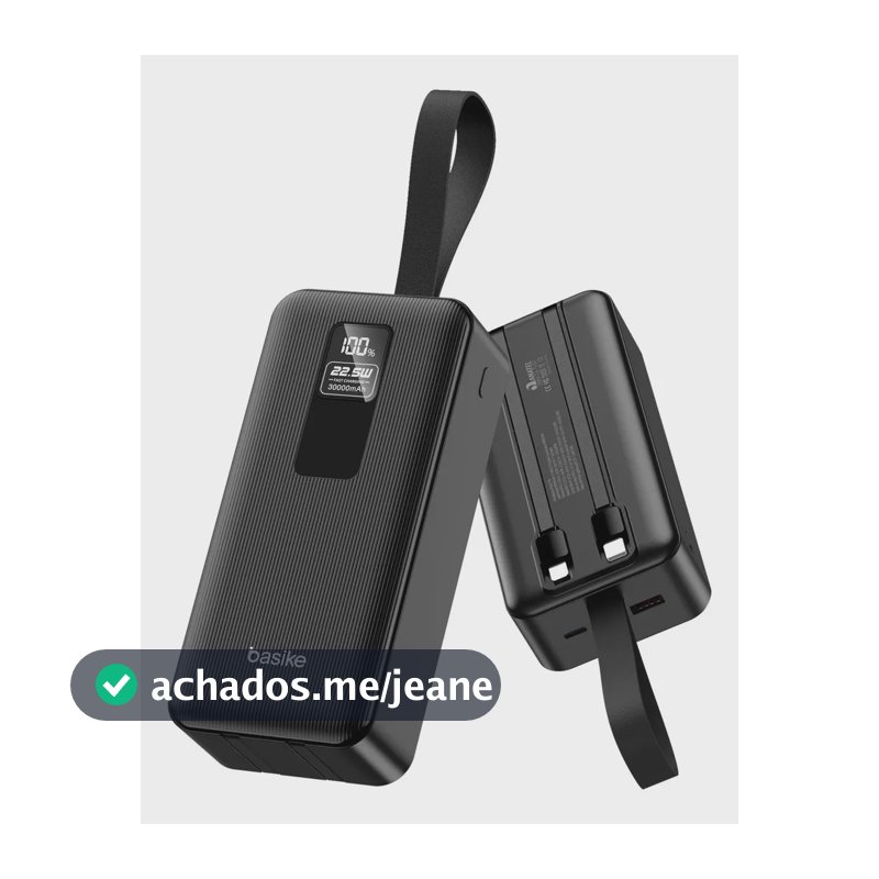 Carregador Portátil Basike 30000mAh Turbo Com Cabo Integrado Preto