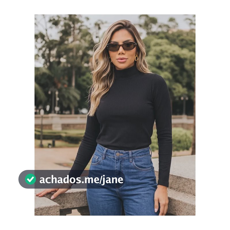 Blusa Cacharrel Segunda Pele Gola Alta Confortável Casual Preto G (42-44)