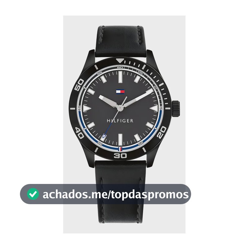 Relógio Masculino de Couro de Quartzo Preto Tommy Hilfiger