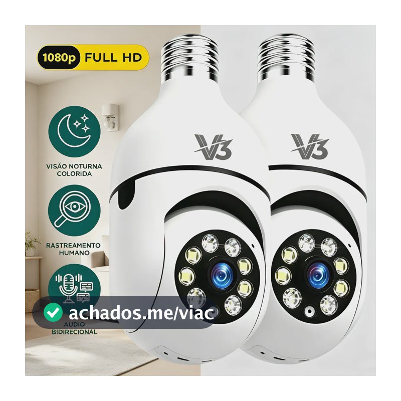 Câmera Segurança Ip Wifi 360 Lâmpada Prova Dágua Giratoria 2 Kit2