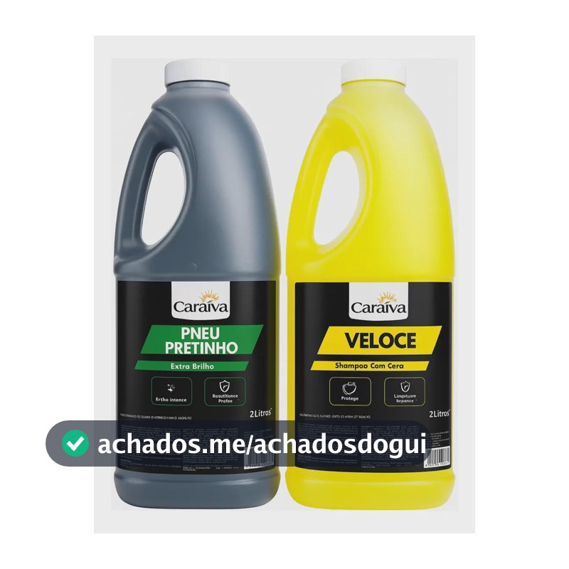 Kit Lavagem Automotiva Caraíva Shampoo Com Cera 2L + Pneu Pretinho Extra Brilho 2 Litros Biodegradável