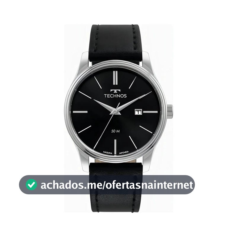 Relógio Technos Masculino Steel 2115mxu/0p Caixa de Aço Prata Mostrador Preto Pulseira de Couro