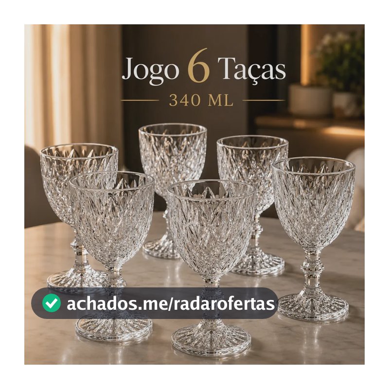 Kit de 6 Taças Diamond Luxena para Vinho e Drinks 340 mL Luxo Elegante Água Suco Champanhe Restaurante Bar Adega Taça Lapidada Com Pé Cálice Transparente Textura Diamante Relevo Conjunto Espumante