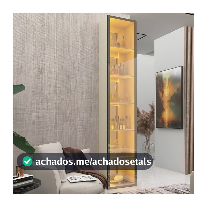 Cristaleira MDF Moderna Off White Gelius Móveis Luminare com Espelho e LED