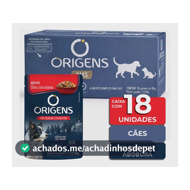 Origens Sachê Cães Adultos Carne Abóbora 85g Caixa 18un