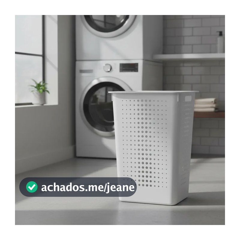 Cesto De Roupas 47 Litros Branco Com Tampa e Furos para ventilação - Ideal Banheiro Quarto Lavanderia Compacta Alças Laterais Resistente Prático