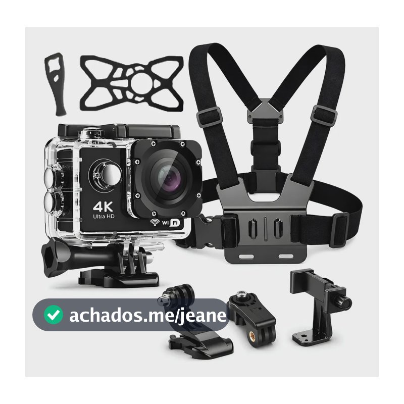 Câmera De Ação 4k Wifi + Kit Suporte Peitoral Ajustável Preto/prata