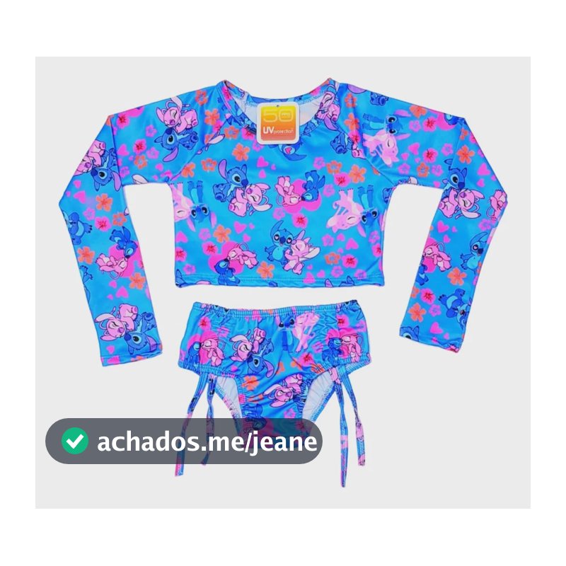 Biquíni Manga Infantil Proteção Solar Uv Cropped Menina Cor Azul-celeste Tamanho 4