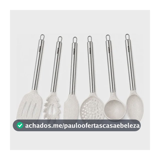 Kit Utensílios De Cozinha Silicone Cabo Inox Brinox Vanilla