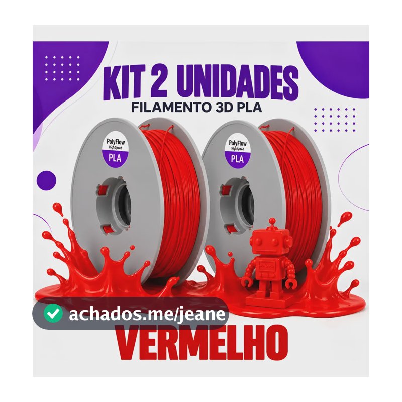 Kit 2 Filamento 3d Pla High Speed Premium Polyflow - 2kg Vermelho