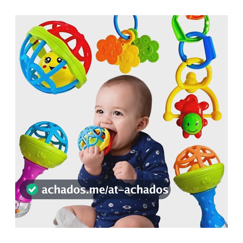 Kit Chocalhos E Mordedores Sensoriais Para Bebê Com 8 Peças Coloridas