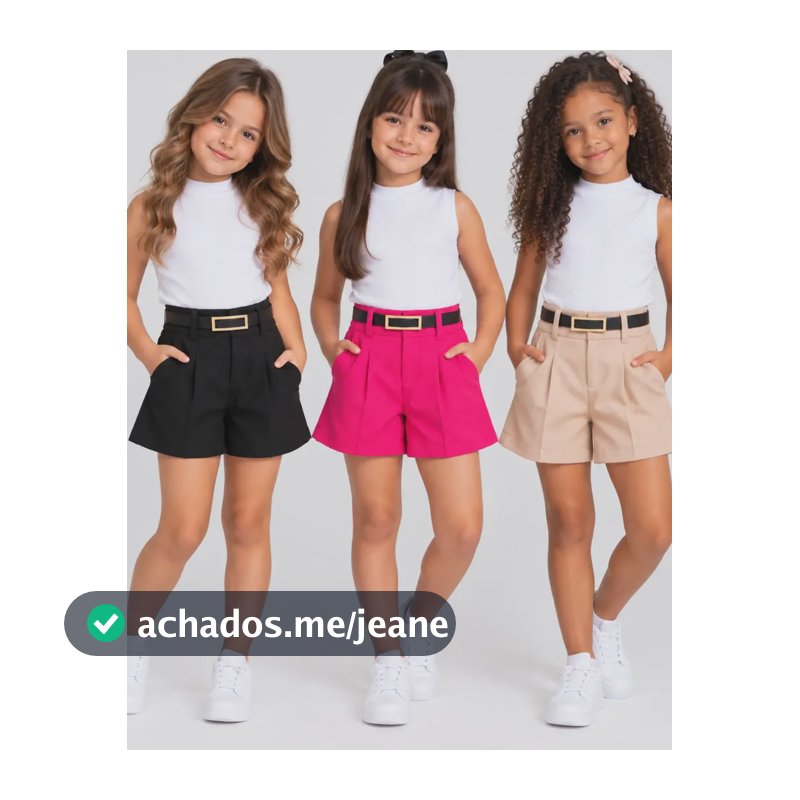 Kit 3 Short Infantil Juvenil  Alfaiataria Menina Verão Kit3 [nude Preto Pink ] 14