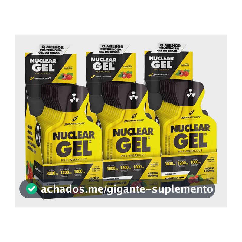 Kit 3x Pre Treino Nuclear Rush Gel - 30 Sachês Bodyaction Sabor Guaraná