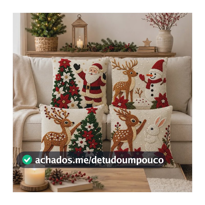 Kit 4 Capas De Almofadas Decorativas Natal Papai Noel M01 Outros Magia 01