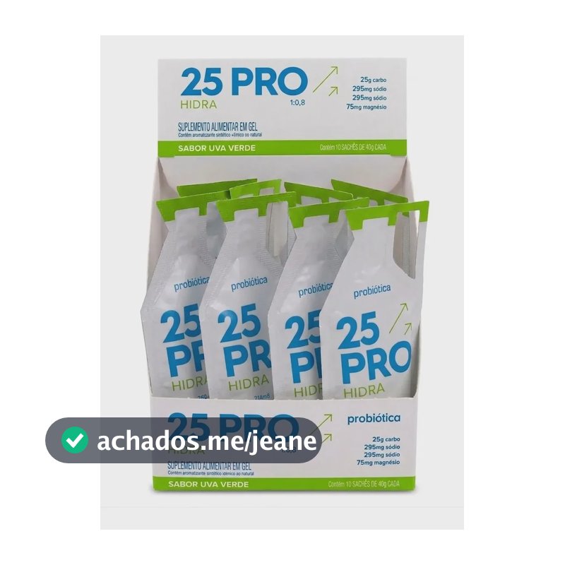 Gel 25 Pro Hidra Carbo Eletrólitos 10 Sachês 40g Probiótica Uva Verde
