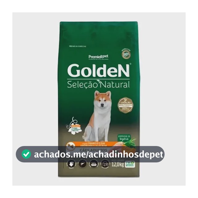 Ração Golden Seleção Natural para cães Adultos sabor frango e abobora 12kg
