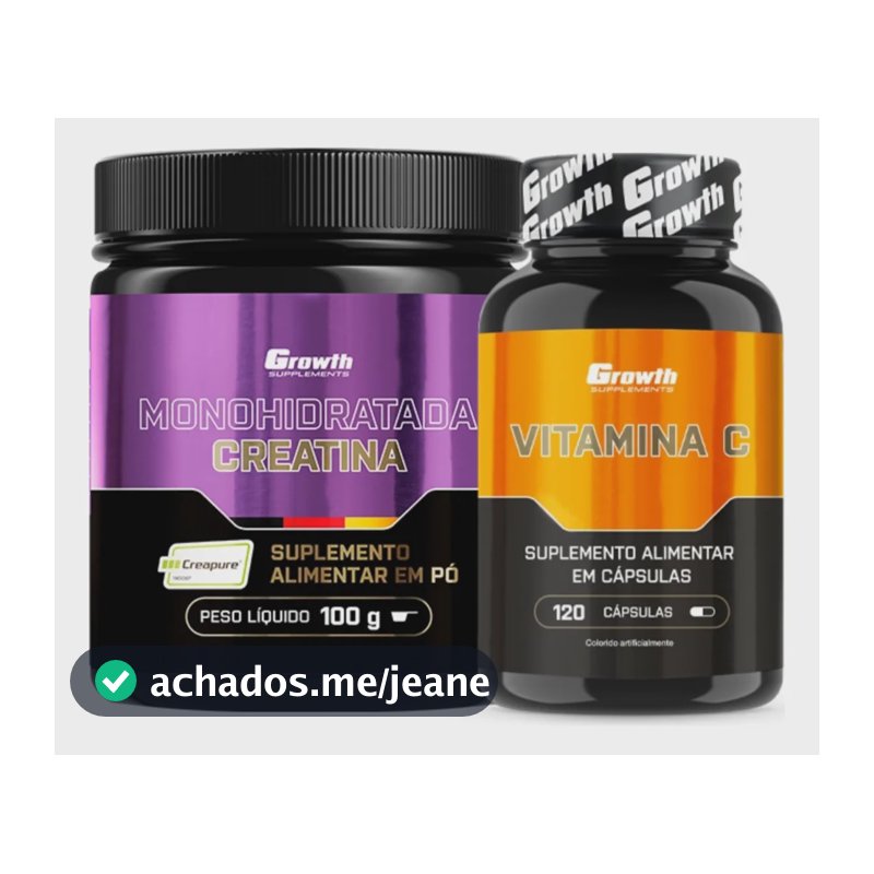 Kit Creatina Pura 100g Creapure + Vitamina C 120 Cápsulas Growth