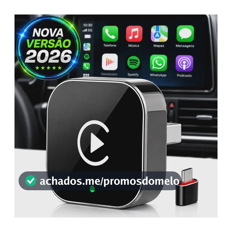 Adaptador CarPlay e Android Auto Sem Fio para Multimídia Landara 2 em 1 Com Bluetooth USB