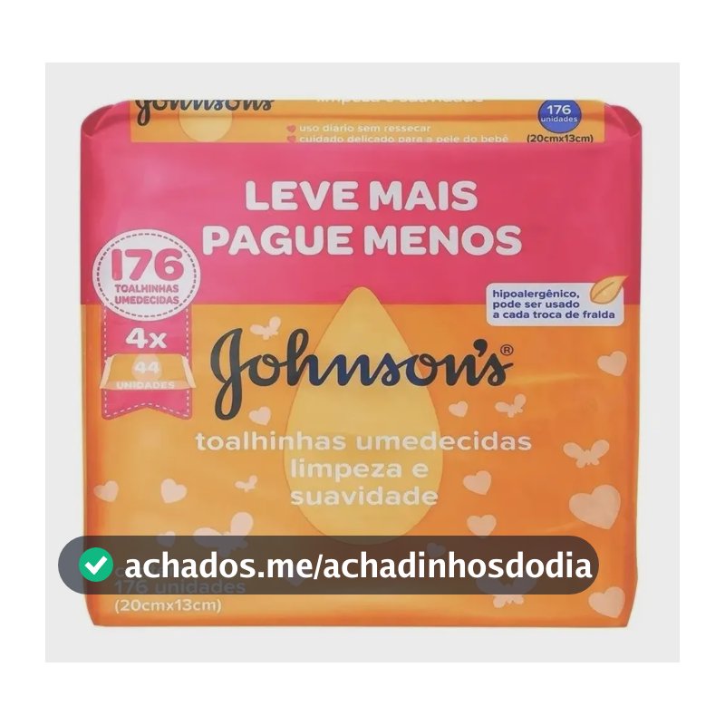 Lenco Umidecido J&J Baby Limpeza E Suavidade KIT 4 pact.
