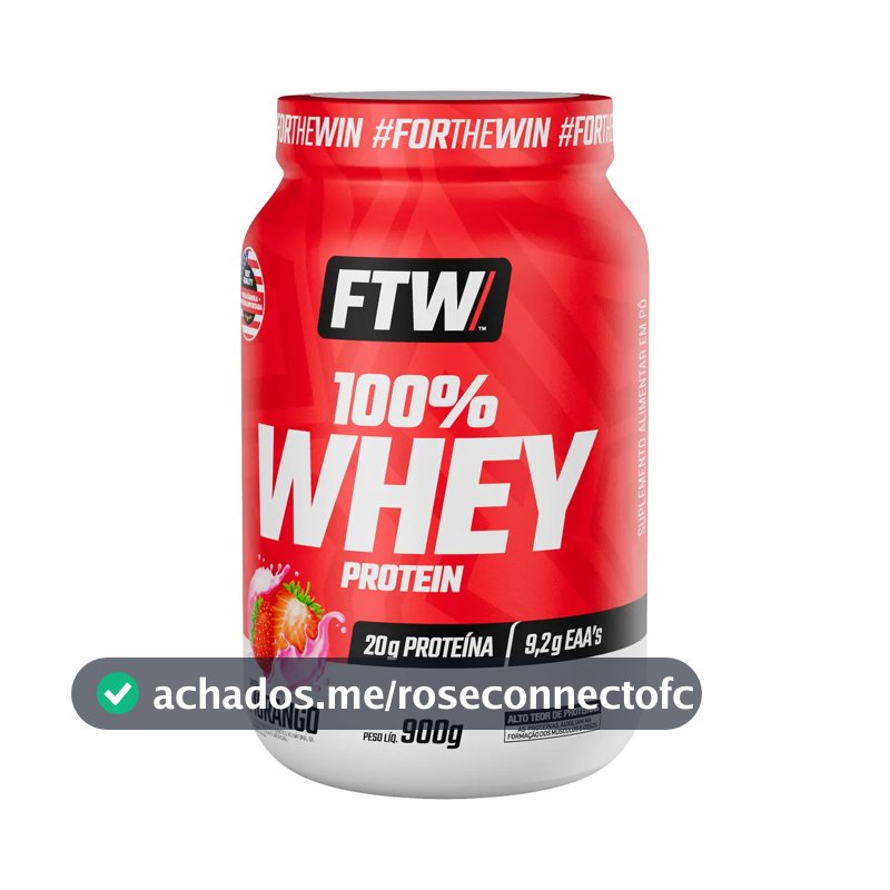 Whey Protein 100% Concentrado Pote 900g Sabor Morango - FTW