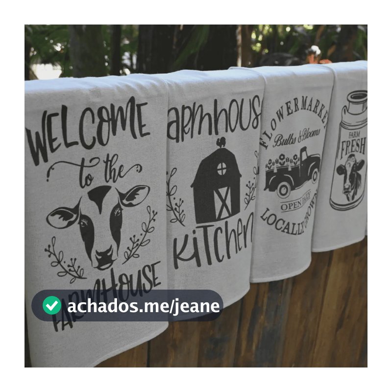 Kit 8 Pano De Prato Estampa Farmhouse Fazenda Alta Absorção 2 Brancos + 6 Crus