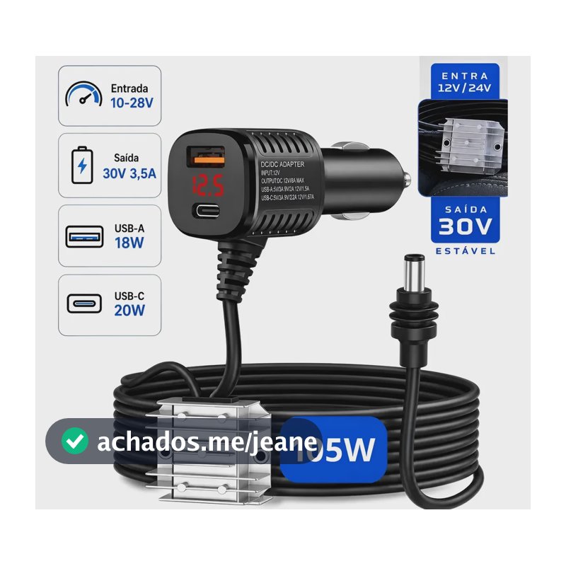Cabo Conversor Adaptador Veicular Starlink Mini Tipoc Digtal Preto 12v/24v