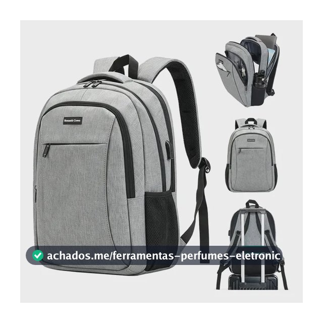 Mochila Impermeavel Executiva Grande Para Notebook Reforçada Cinza Poliéster