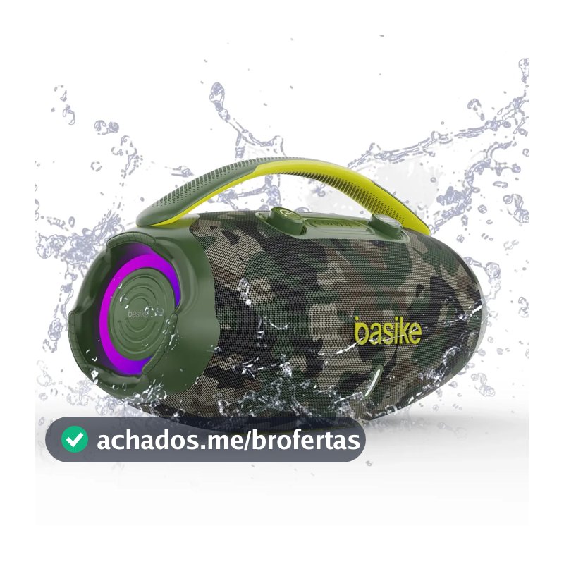 Caixa De Som Basike Ba-RAD207 Edição 80W Rádio FM Bluetooth 5.3 TWS RGB Bass Boost 9000mAh Camuflagem