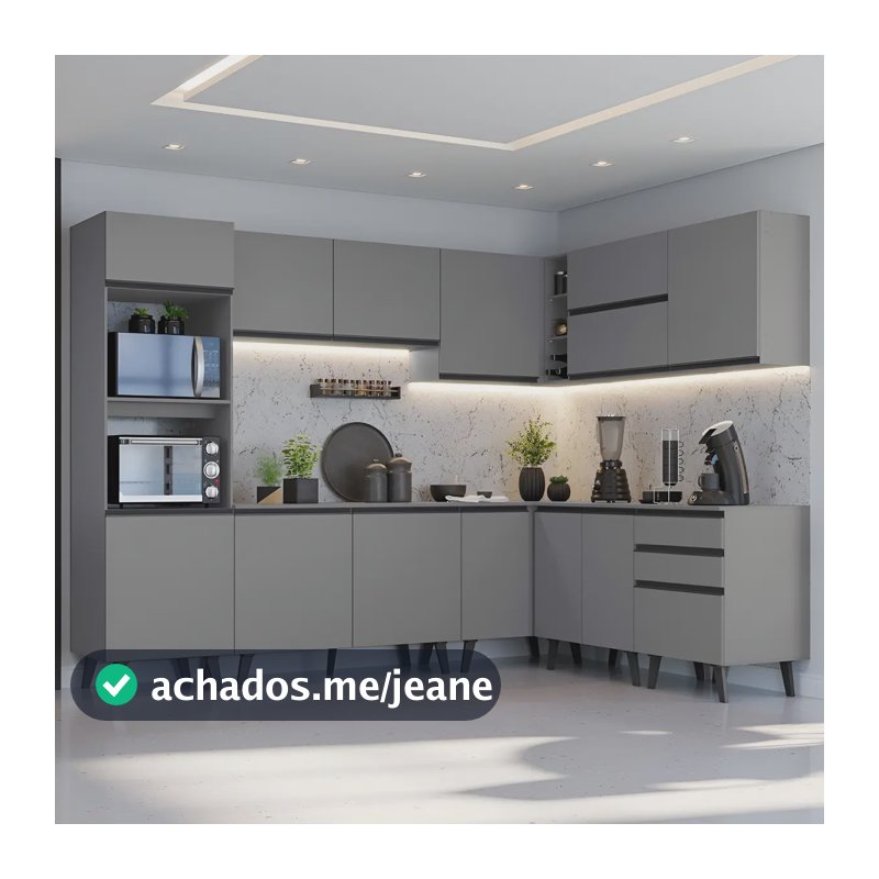Armário De Cozinha Completa Canto 465cm Cinza Nice Madesa 01 - Cinza