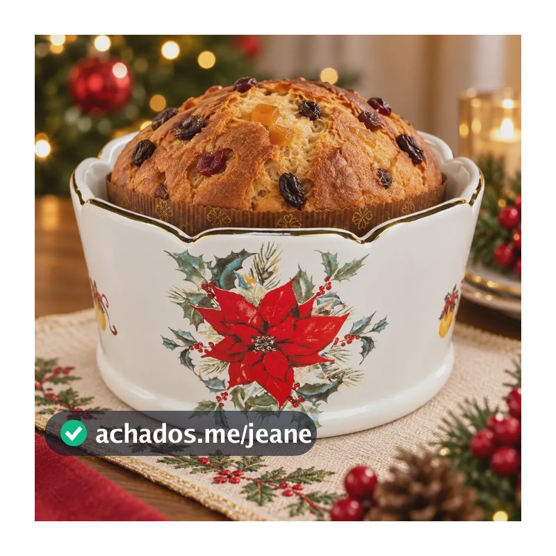 Porta Panetone Natal Médio Branco Flor Rosa Filetado Ouro Branco
