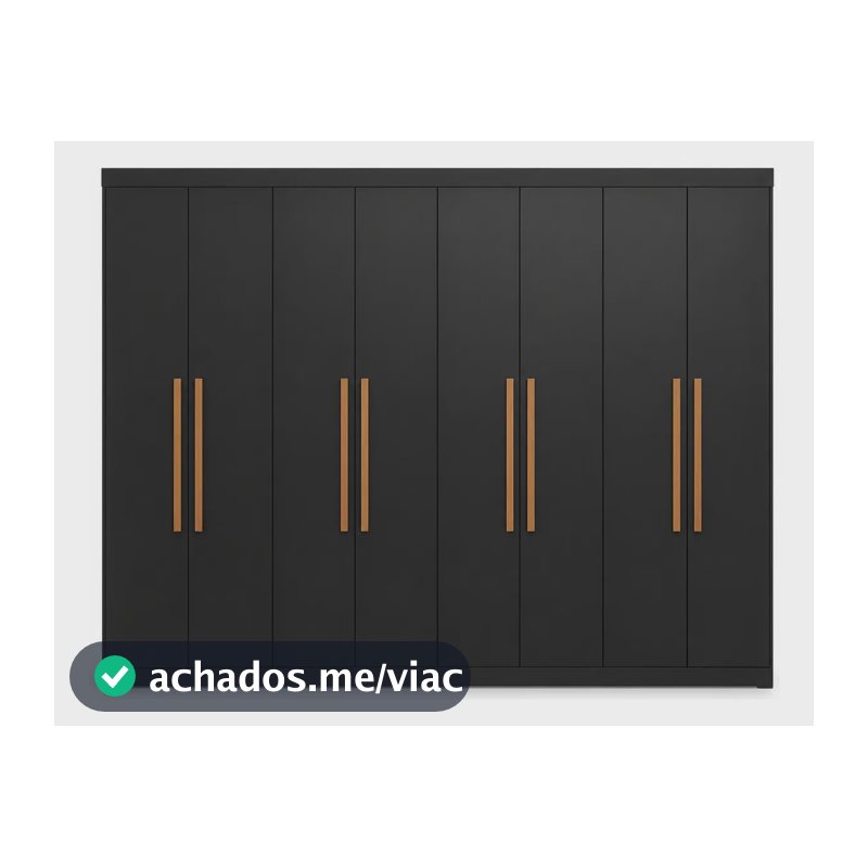 Guarda Roupa Casal 8 Portas Preto Espresso Móveis 4 Gavetas MDF 200x237x47cm