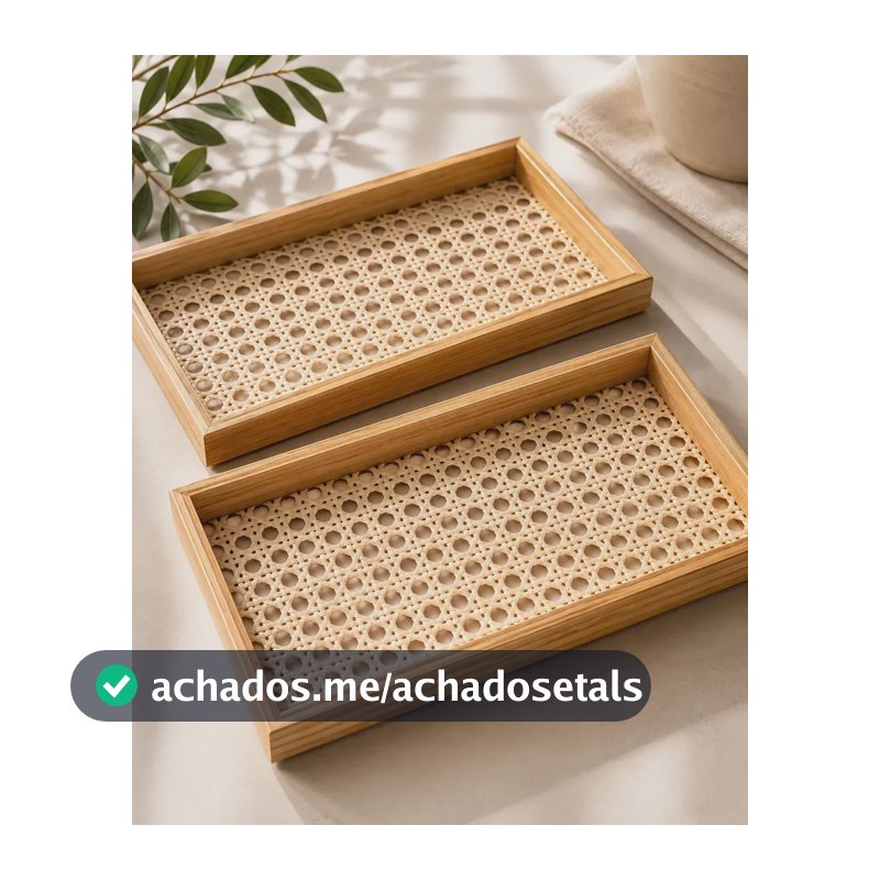 Kit 2 Bandejas Retangulares Madeira Decoração Lavabo Café Madeira