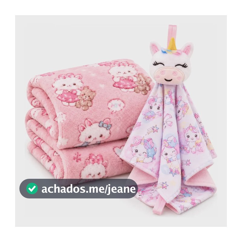 Manta Bebê Com Naninha Macia Microfibra Enxoval Rosa Menina - Naninha Rosa
