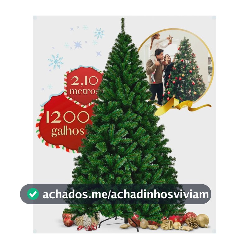 Árvore De Natal Grande 2,10m 1200 Galhos Pinheiro Luxo Premium Verde Cheia Pé De Ferro Galho Grosso 210cm Enfance