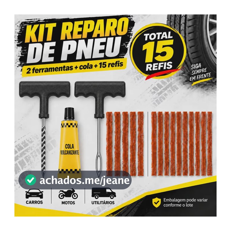 Kit Reparo Pneu Remendo Profissional Carro Moto +15 Macarrão
