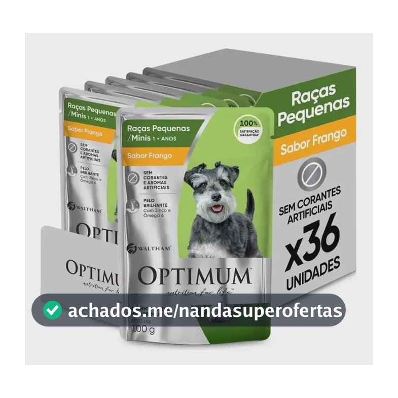 Pack 36 Unidades Ração Úmida Optimum Pequenos E Minis Frango 100g